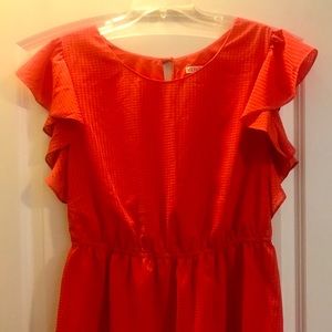 Merona Ruffles Orange Checkered Pattern Dress L